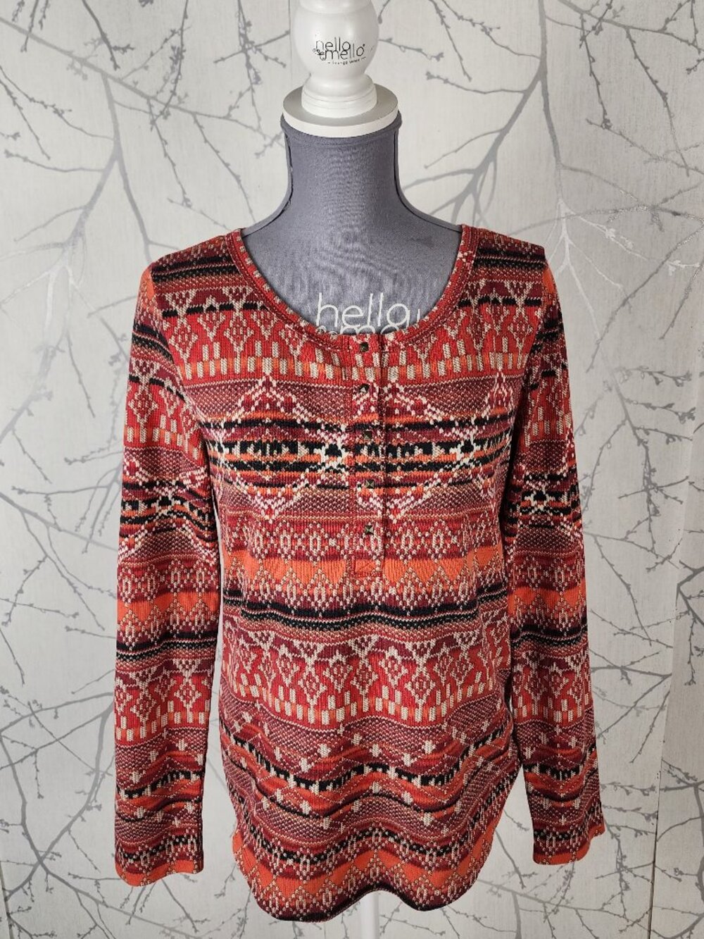 Lucky Brand Aztec Southwestern Waffle Knit Studded Henley
